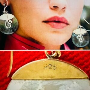 SILVER 925 ROUND DROP EARRINGS WITH GREY PATINA